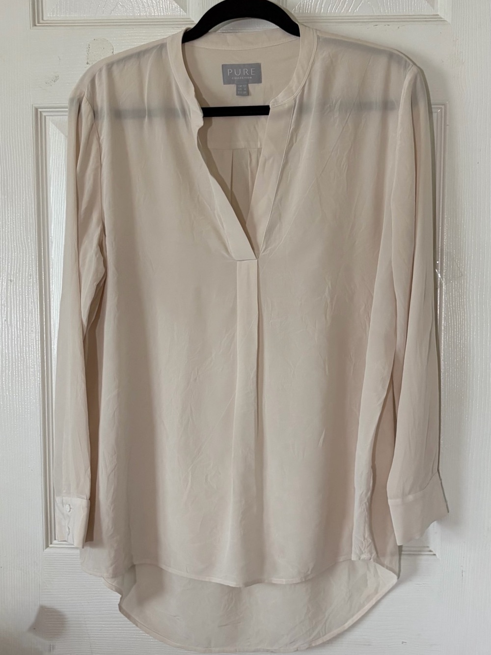 Pure Collection Cream Split V-Neck Long Sleeve Blouse Women’s Sz 6